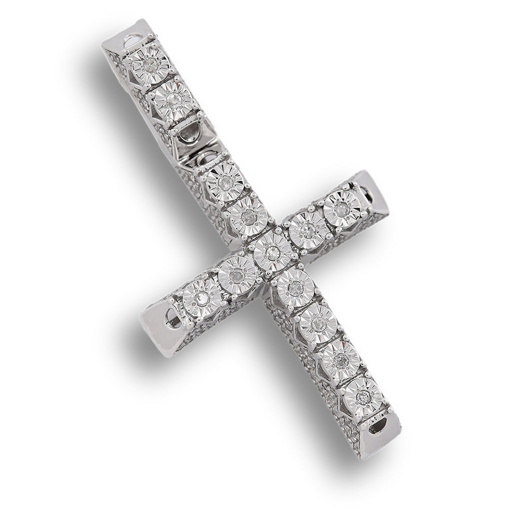 925 Natural Diamond Cross Charm 0.42 ctw Pendant 3.8g 38mm