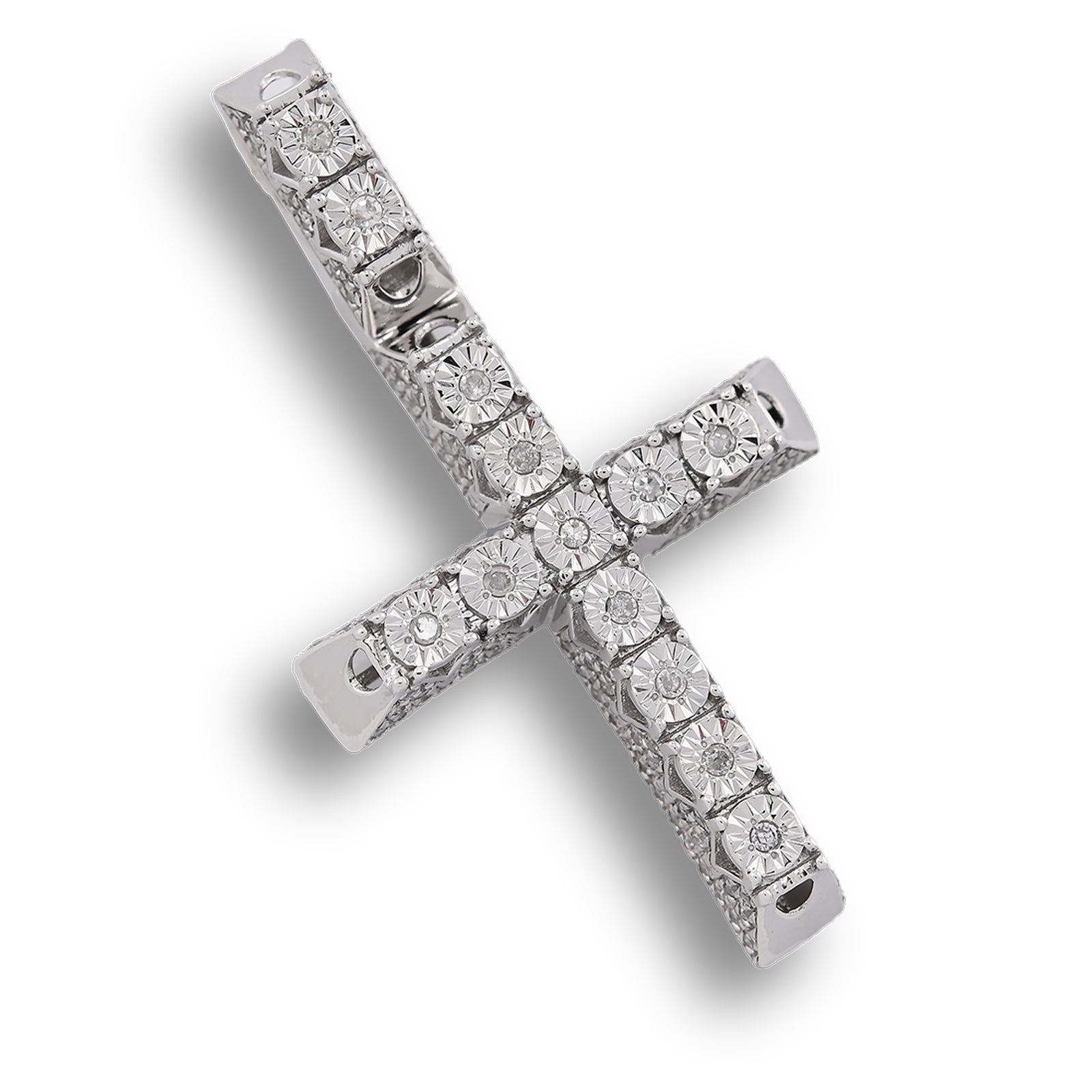 925 Natural Diamond Cross Charm 0.42 ctw Pendant 3.8g 38mm