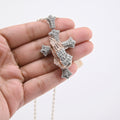 925 Natural Diamond 0.60 CTW Religious Cross Charm Praying Hand Pendant 2.25"