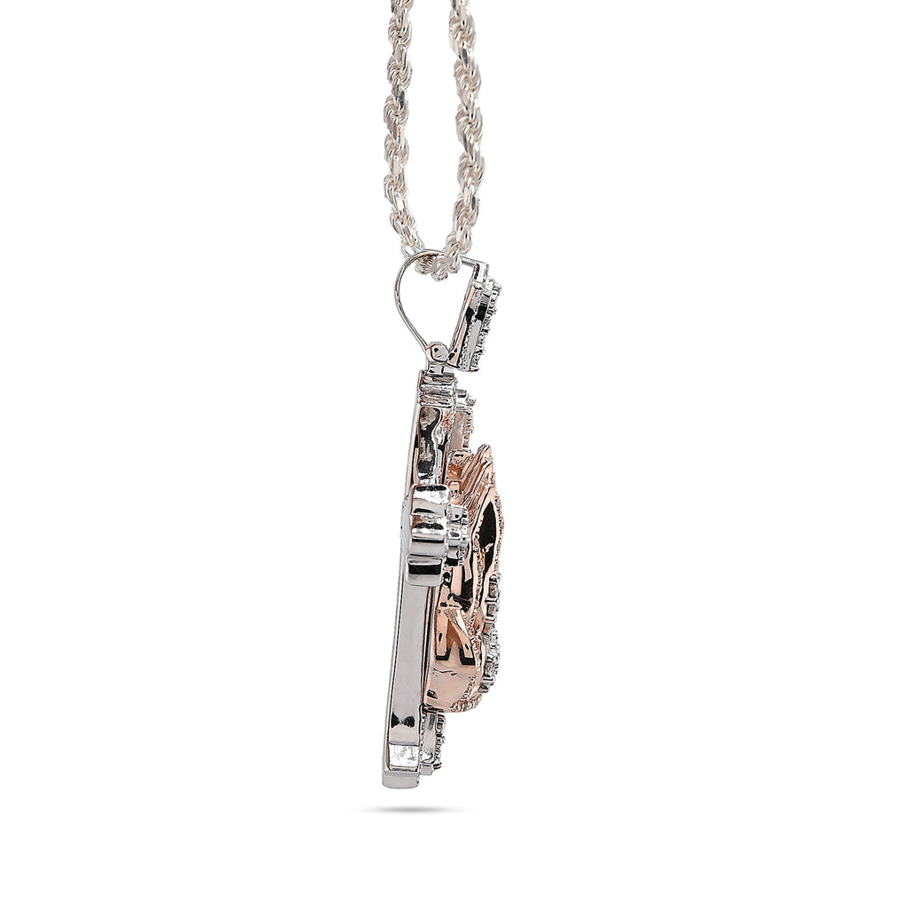 925 Natural Diamond 0.60 CTW Religious Cross Charm Praying Hand Pendant 2.25"