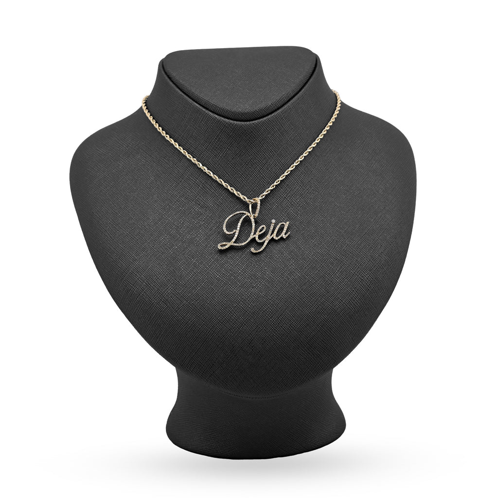 10K Yellow Gold 1 CT Natural Diamond "DEJA" Name Pendant 3 g Charm