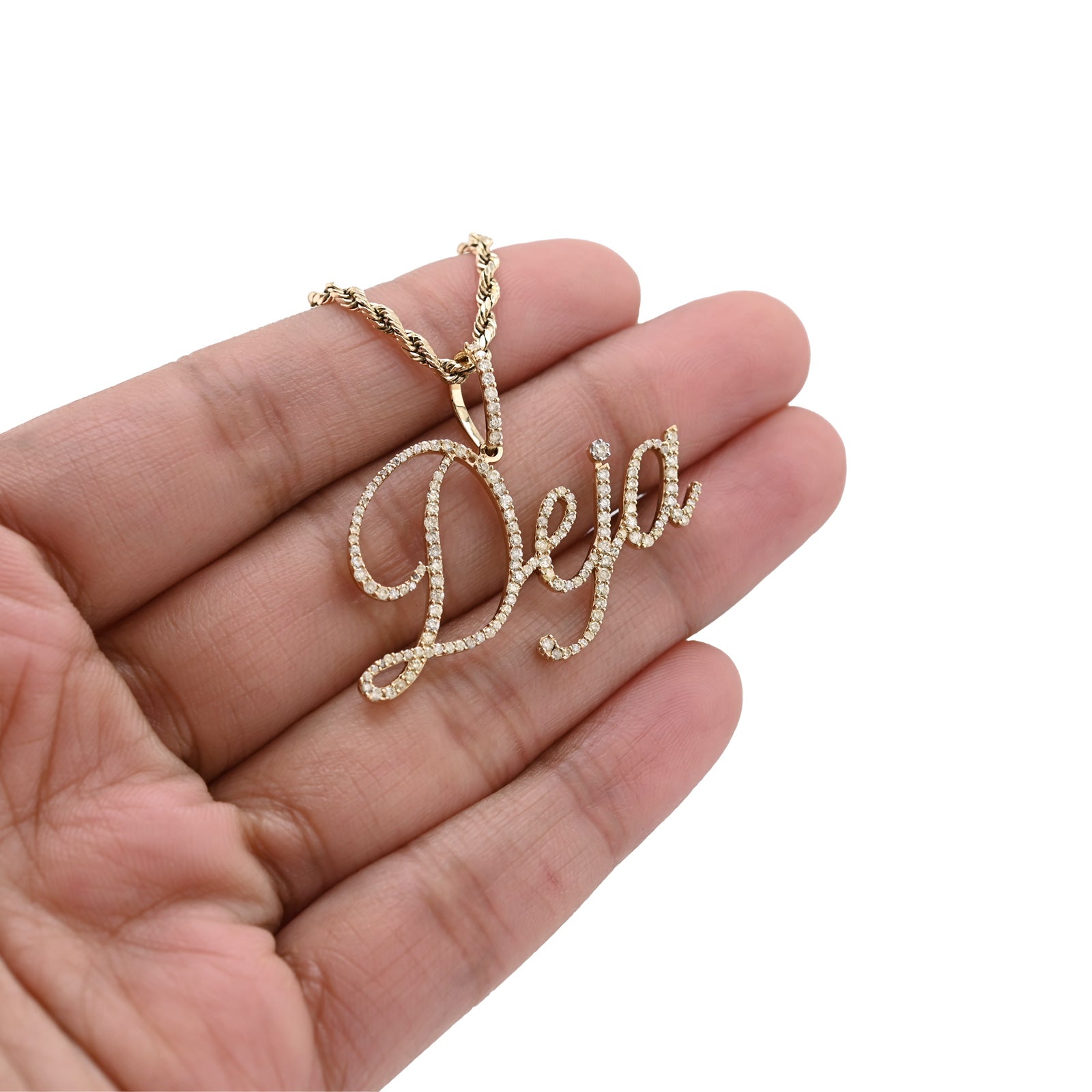 10K Yellow Gold 1 CT Natural Diamond "DEJA" Name Pendant 3 g Charm