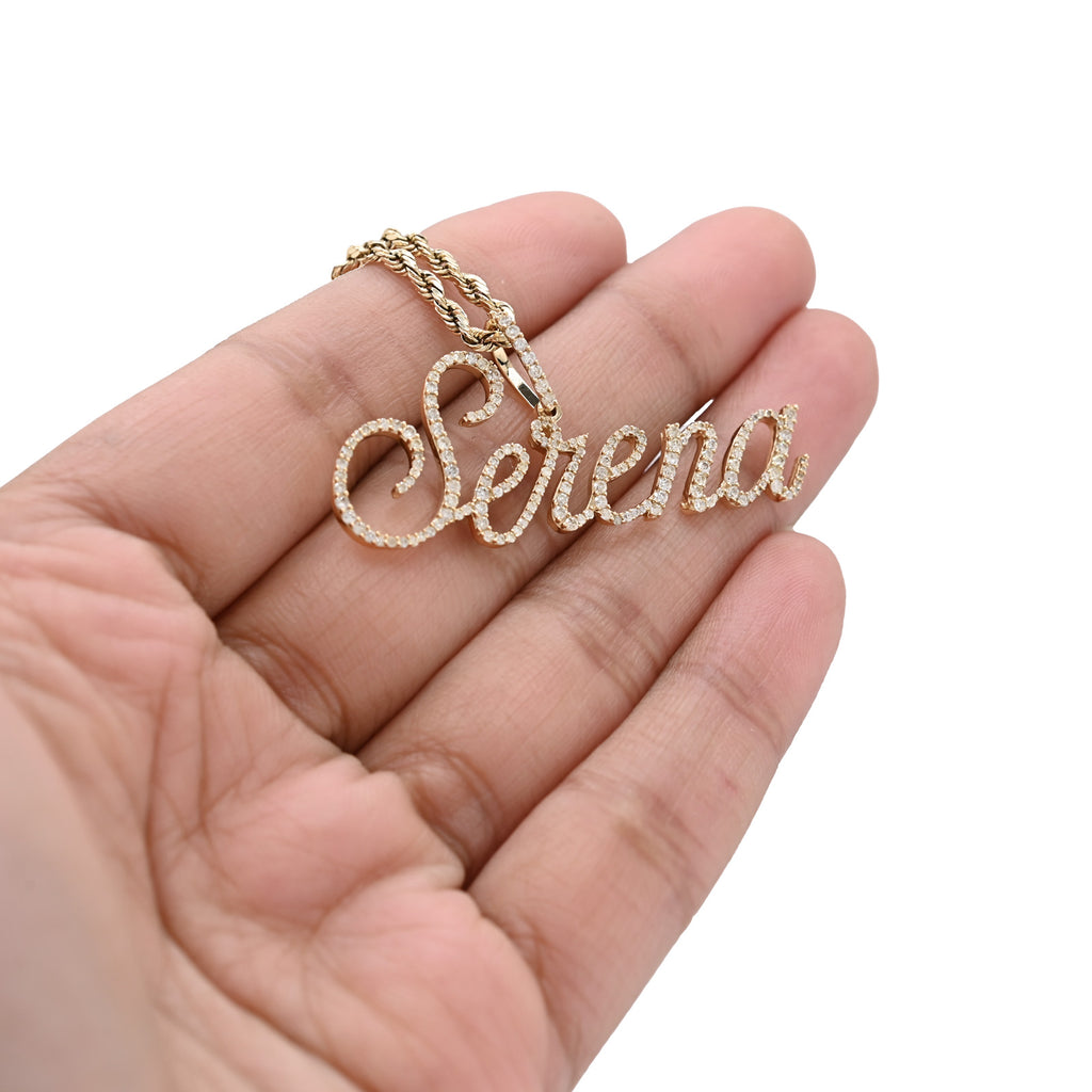 10K Yellow Gold 1 CT Natural Diamond "SERENA" Name Pendant 3.1 g Women Charm