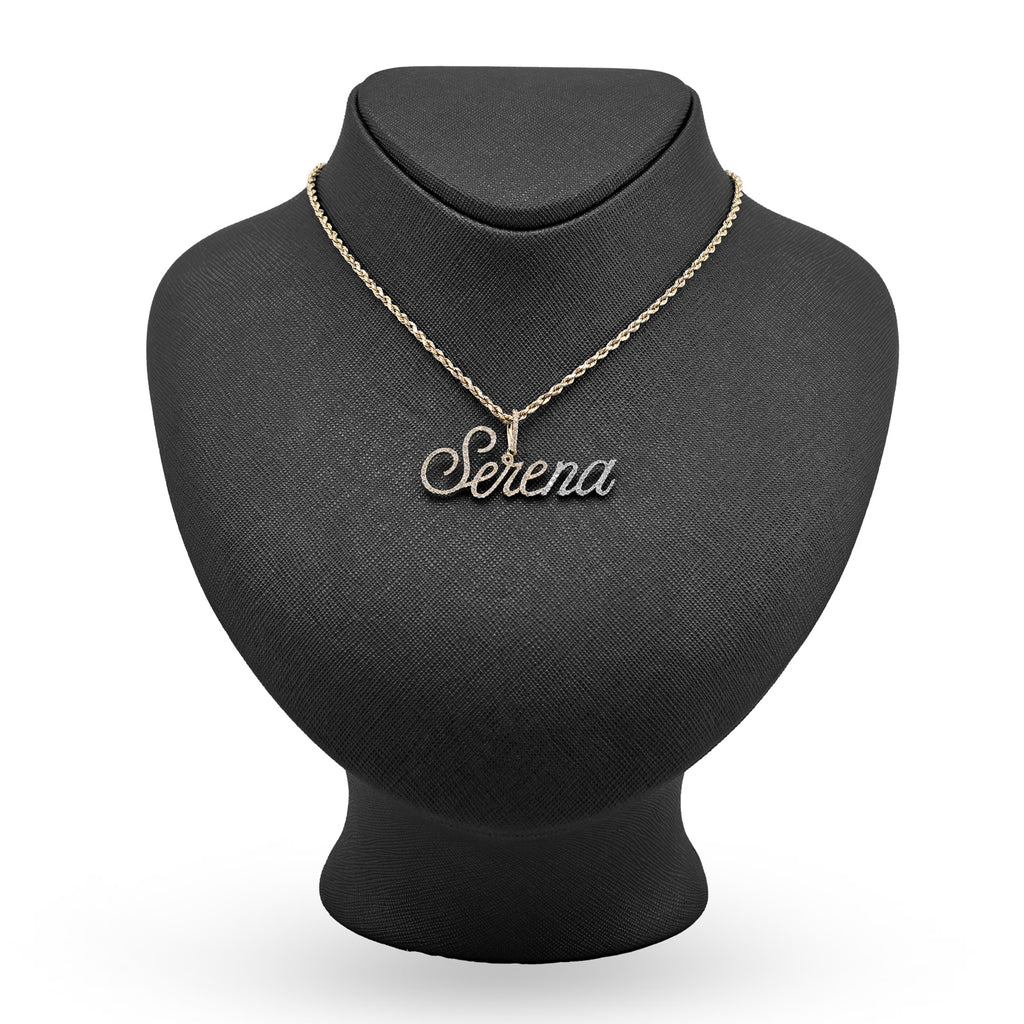 10K Yellow Gold 1 CT Natural Diamond "SERENA" Name Pendant 3.1 g Women Charm