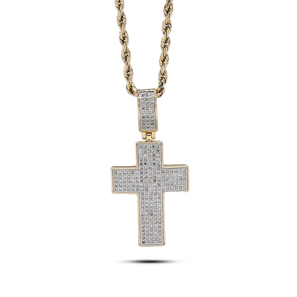 10k Yellow Gold 0.53 CTW Natural Diamond Religious Cross Pendant Men Women Charm