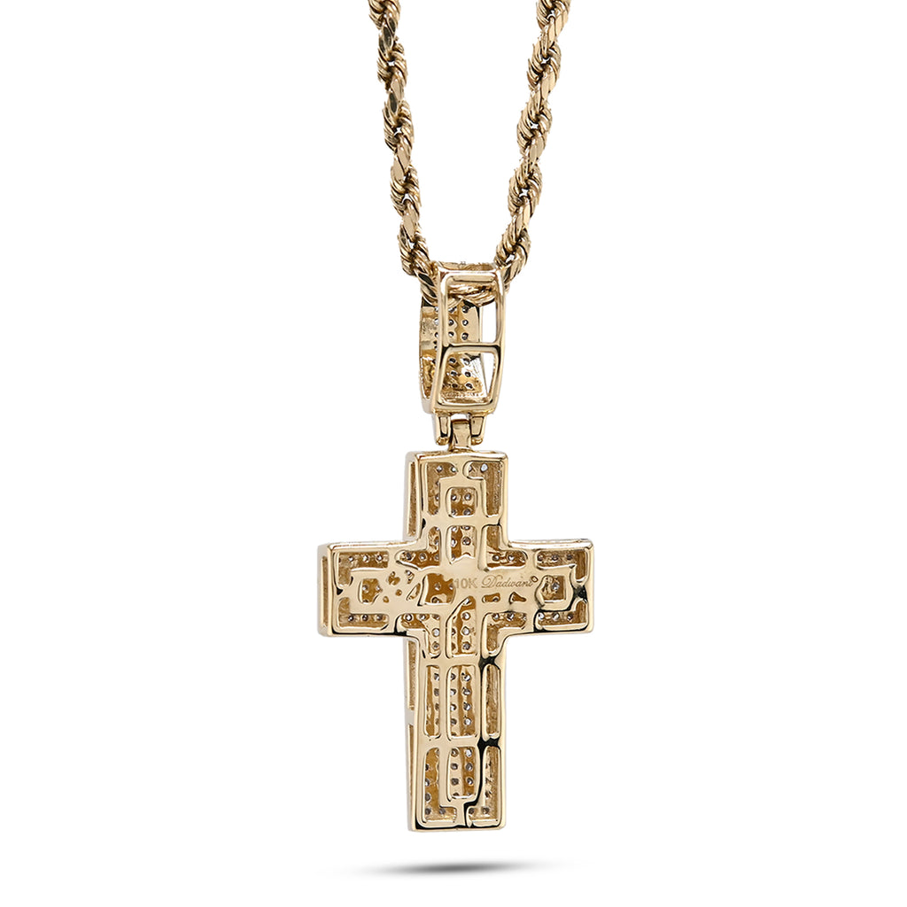 10k Yellow Gold 0.53 CTW Natural Diamond Religious Cross Pendant Men Women Charm