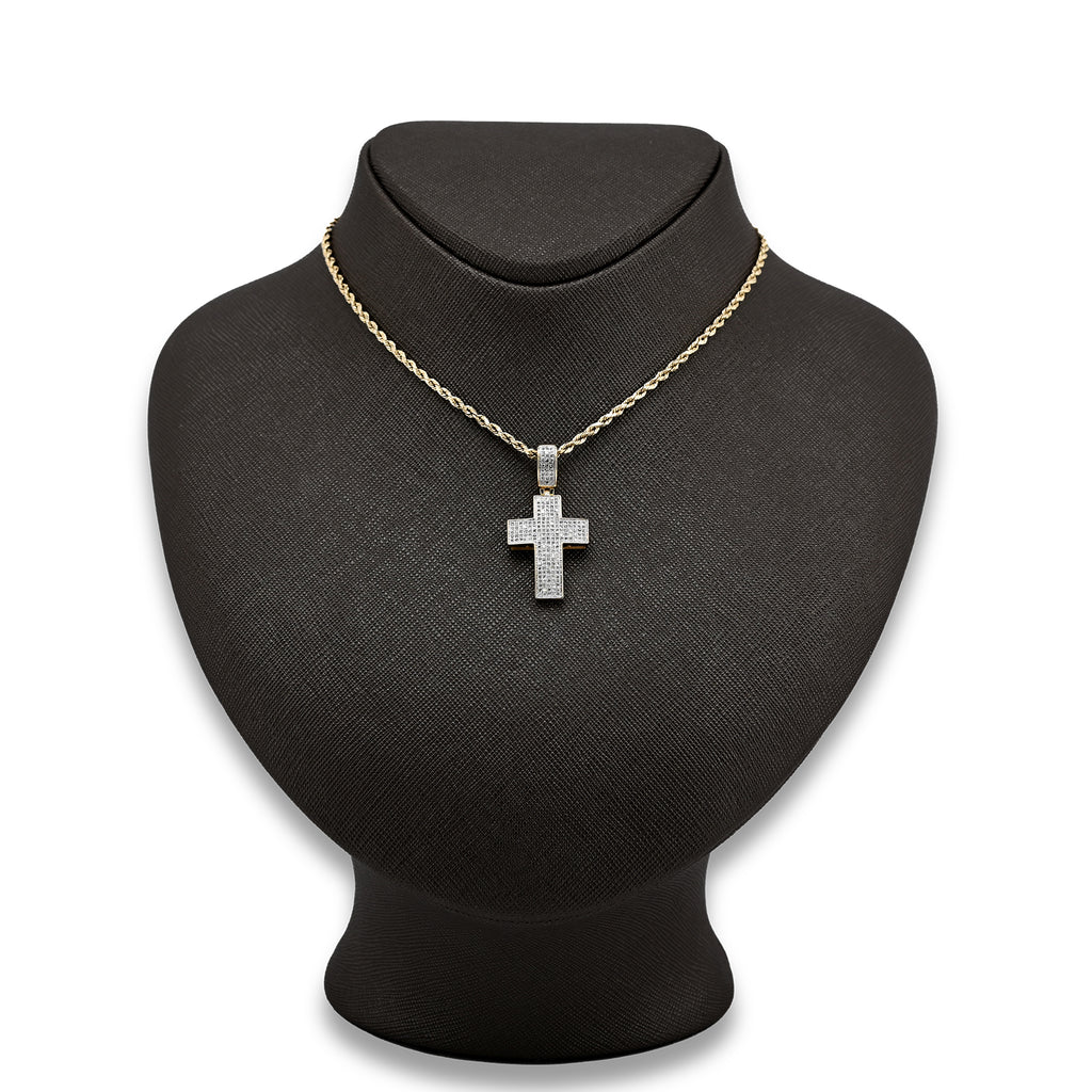 10k Yellow Gold 0.53 CTW Natural Diamond Religious Cross Pendant Men Women Charm