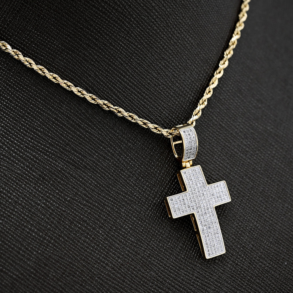 10k Yellow Gold 0.53 CTW Natural Diamond Religious Cross Pendant Men Women Charm