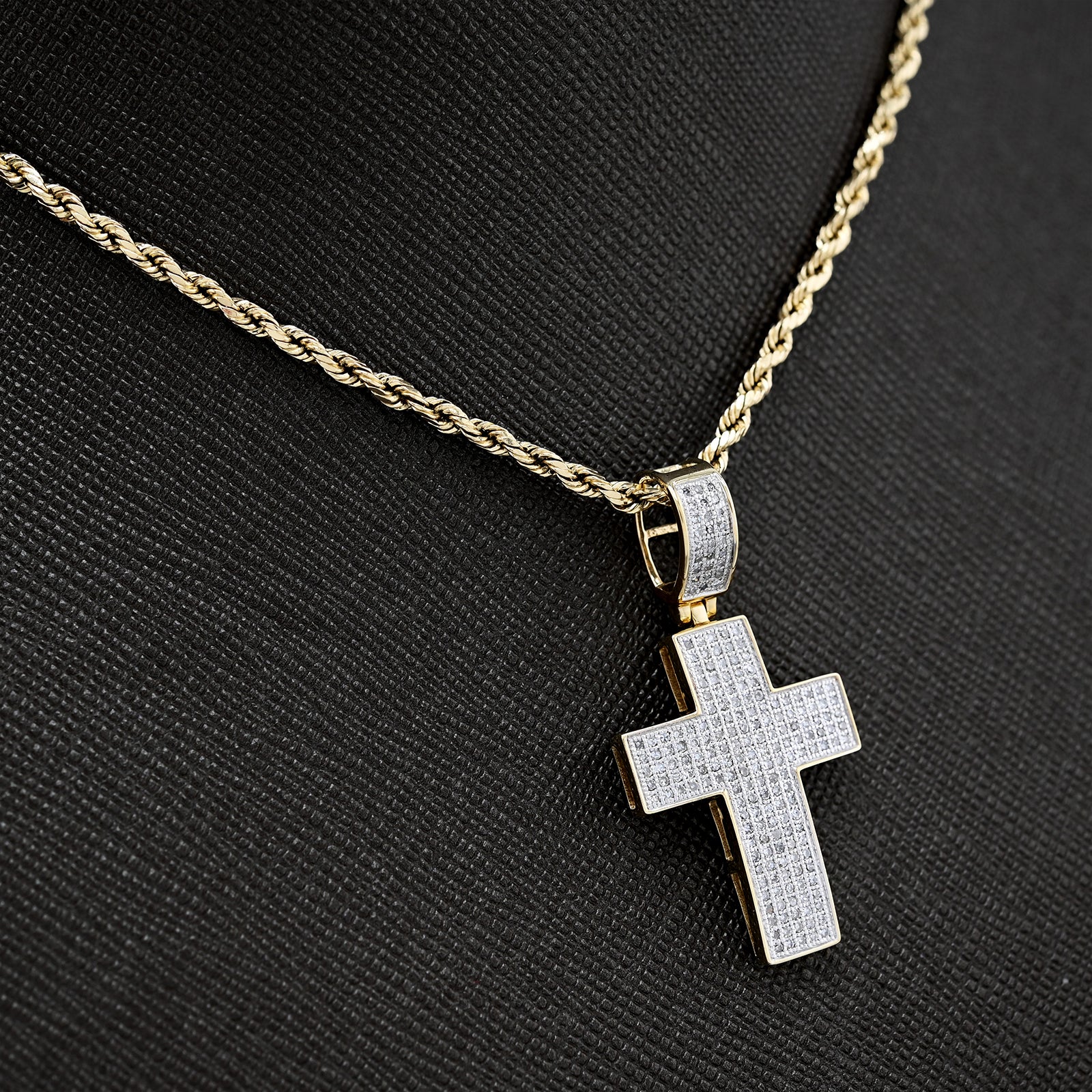10k Yellow Gold 0.53 CTW Natural Diamond Religious Cross Pendant Men Women Charm