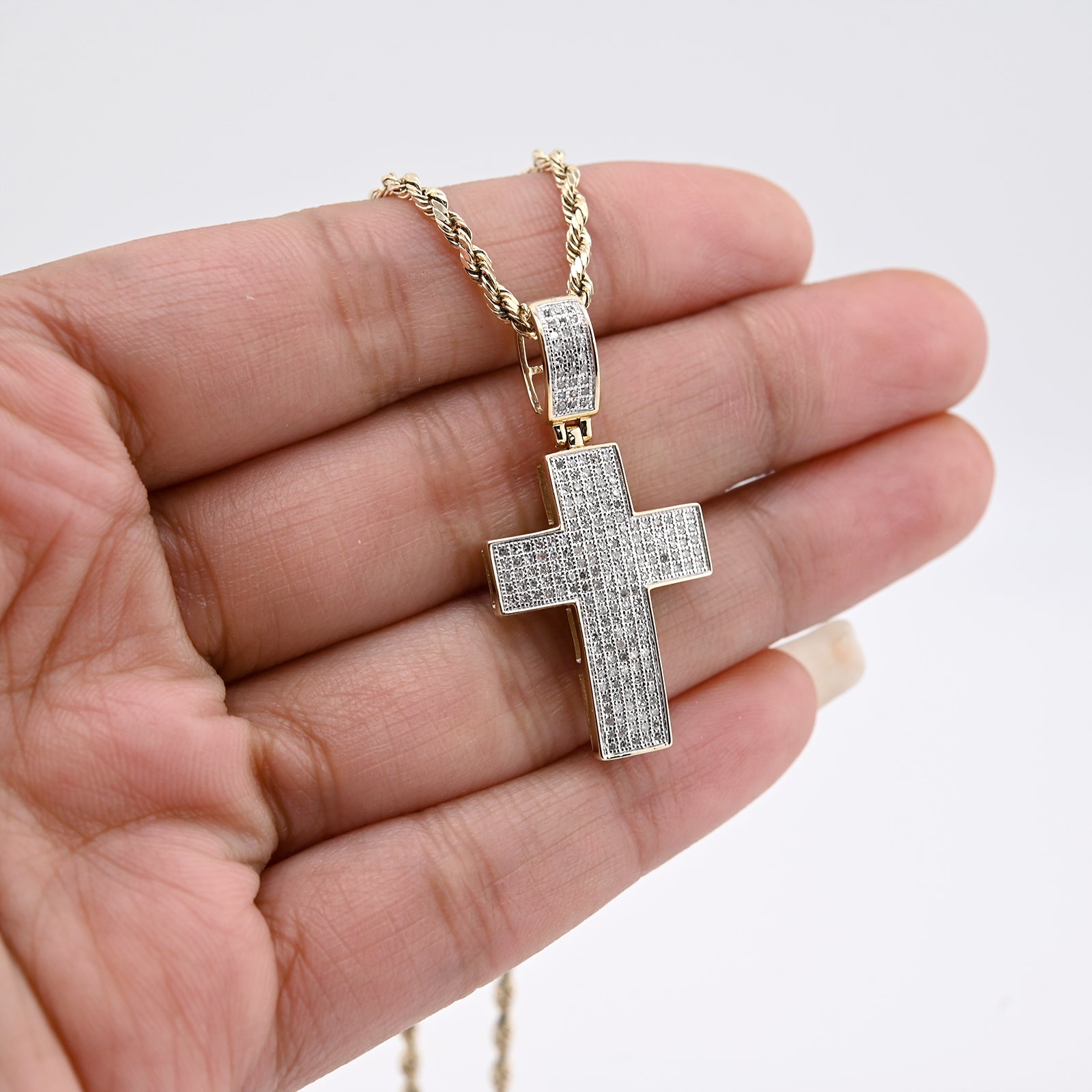 10k Yellow Gold 0.53 CTW Natural Diamond Religious Cross Pendant Men Women Charm