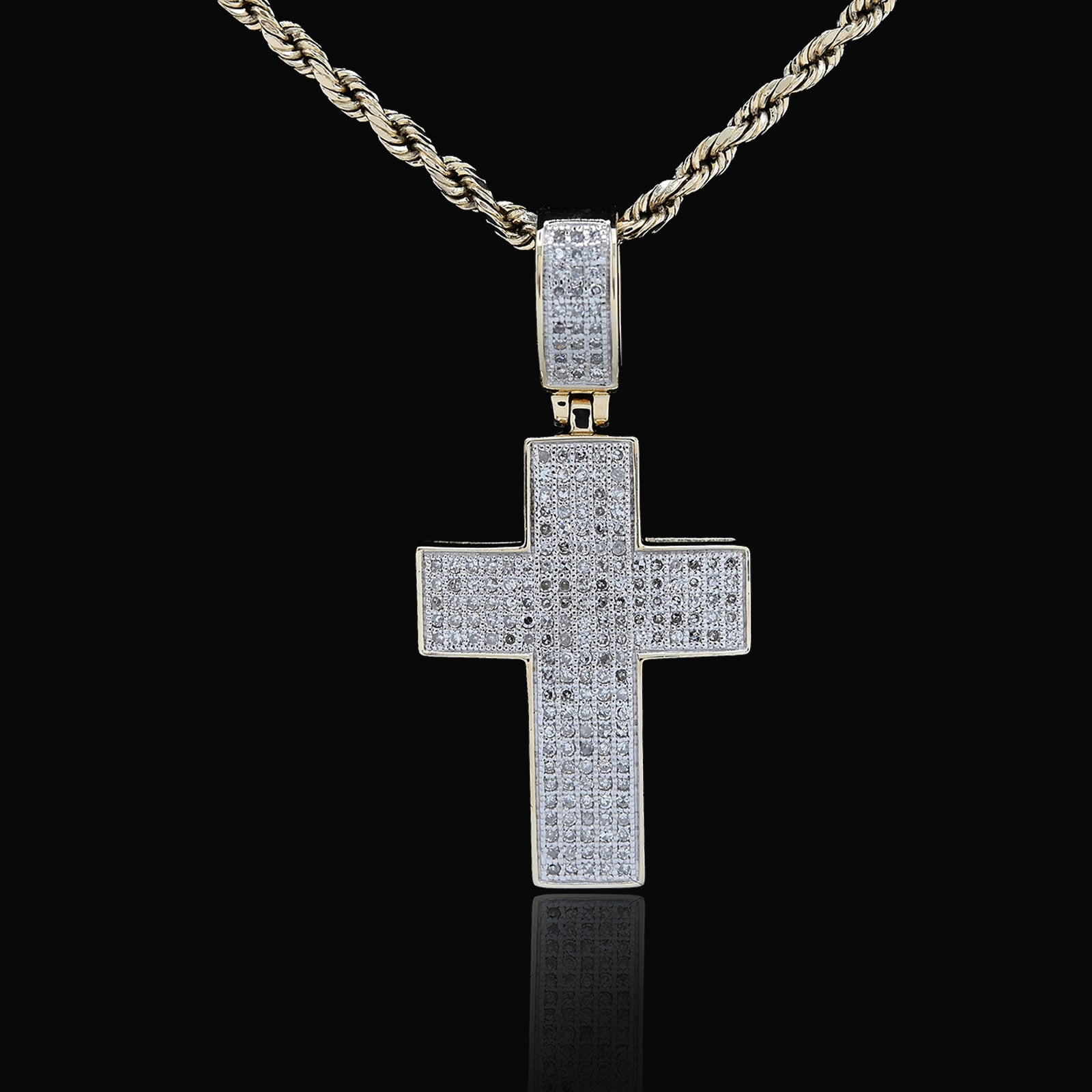 10k Yellow Gold 0.53 CTW Natural Diamond Religious Cross Pendant Men Women Charm