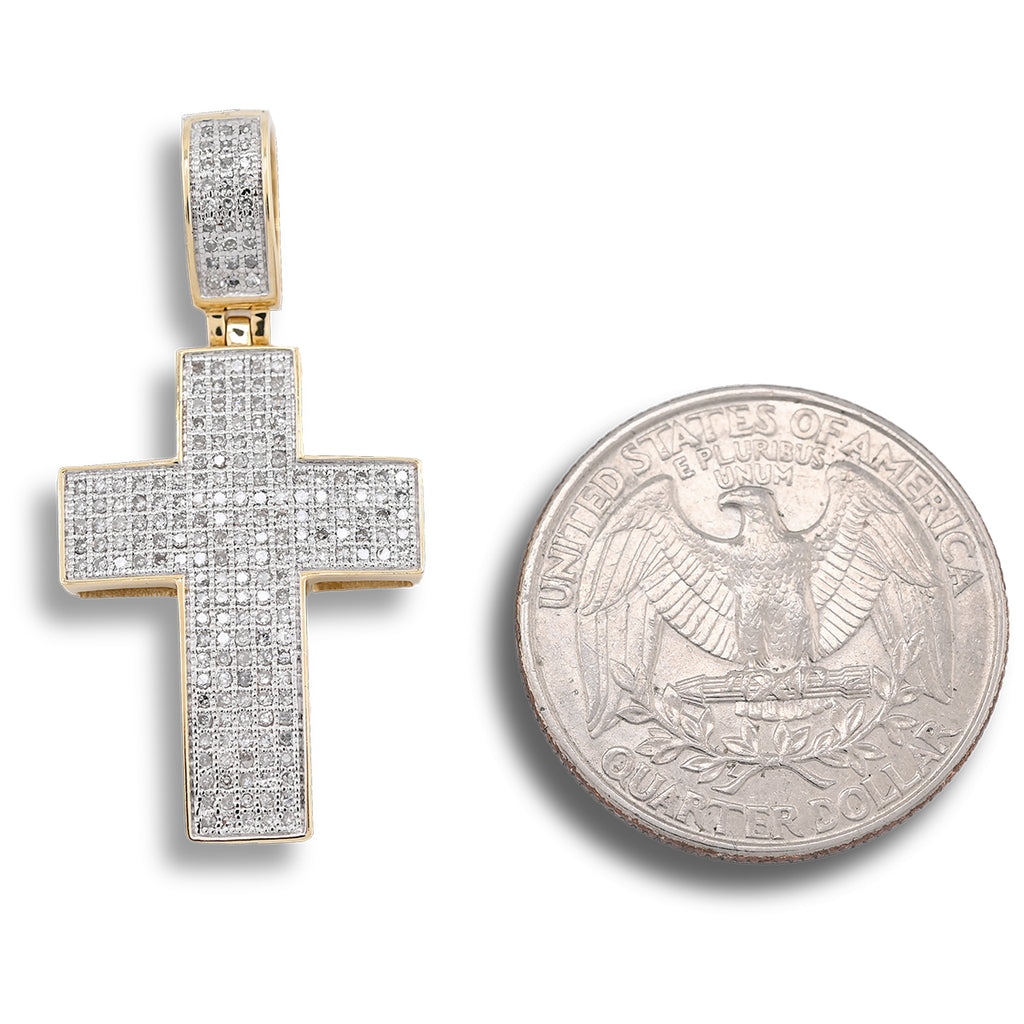 10k Yellow Gold 0.53 CTW Natural Diamond Religious Cross Pendant Men Women Charm