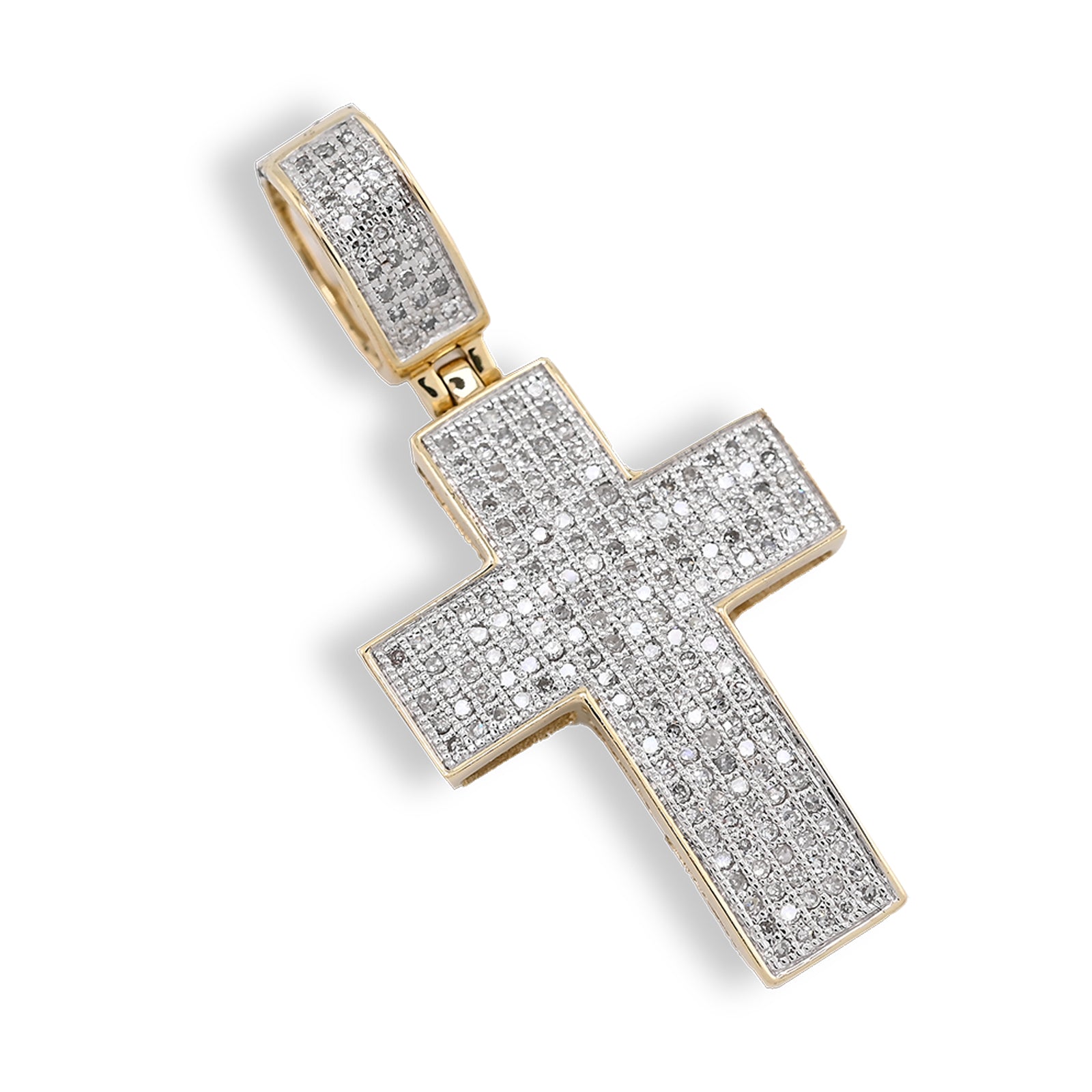 10k Yellow Gold 0.53 CTW Natural Diamond Religious Cross Pendant Men Women Charm
