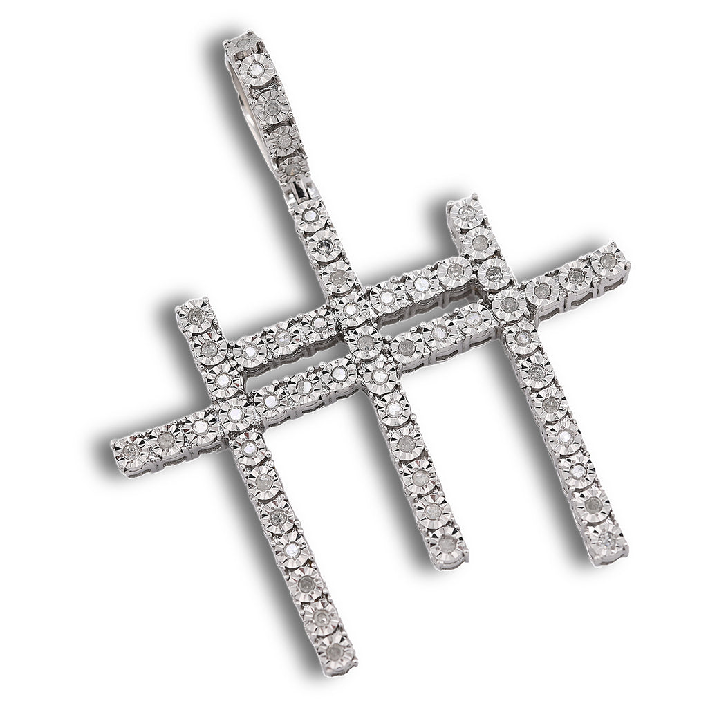 925 Natural Diamond 0.55 CTW Religious Three Cross Charm Men Pendant