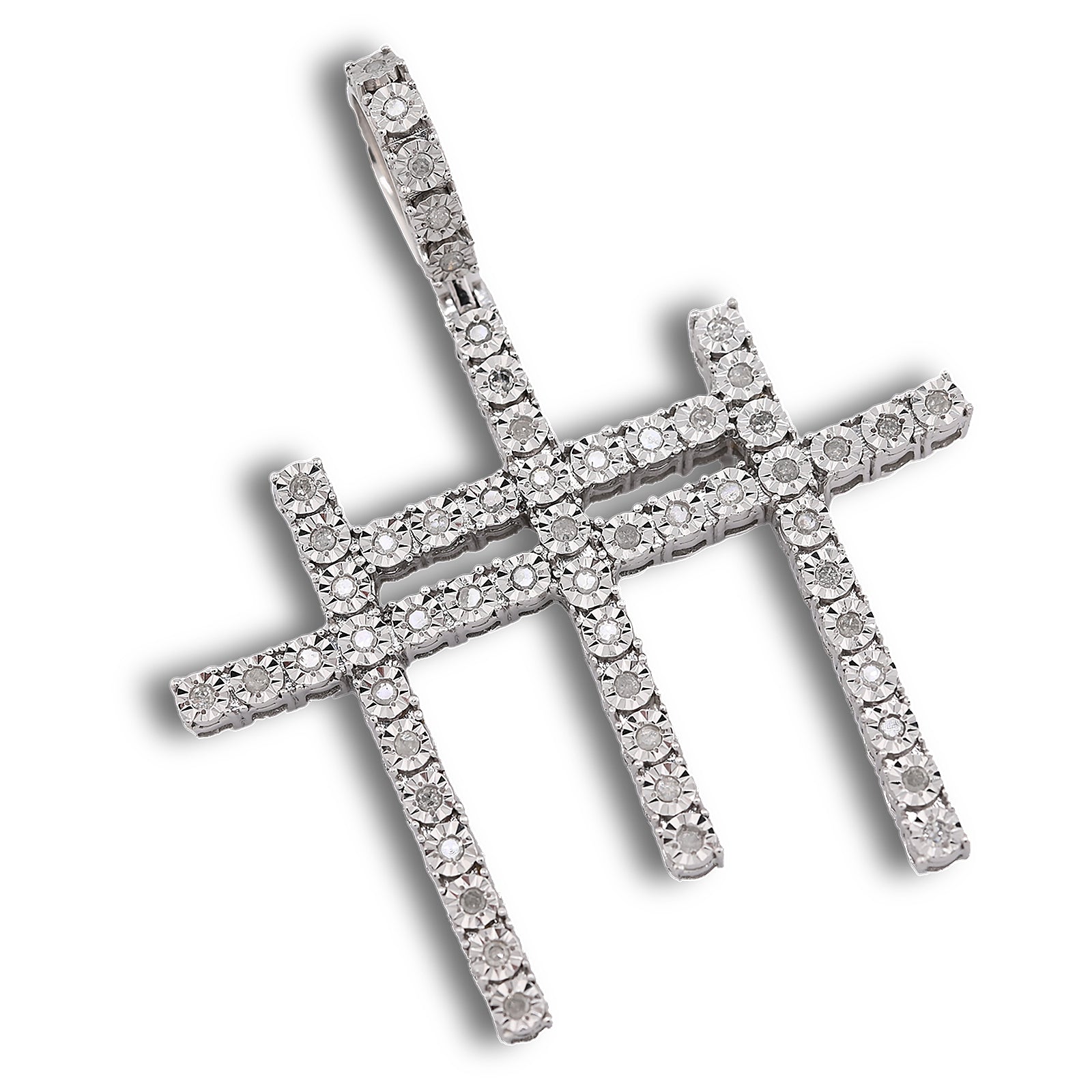925 Natural Diamond 0.55 CTW Religious Three Cross Charm Men Pendant