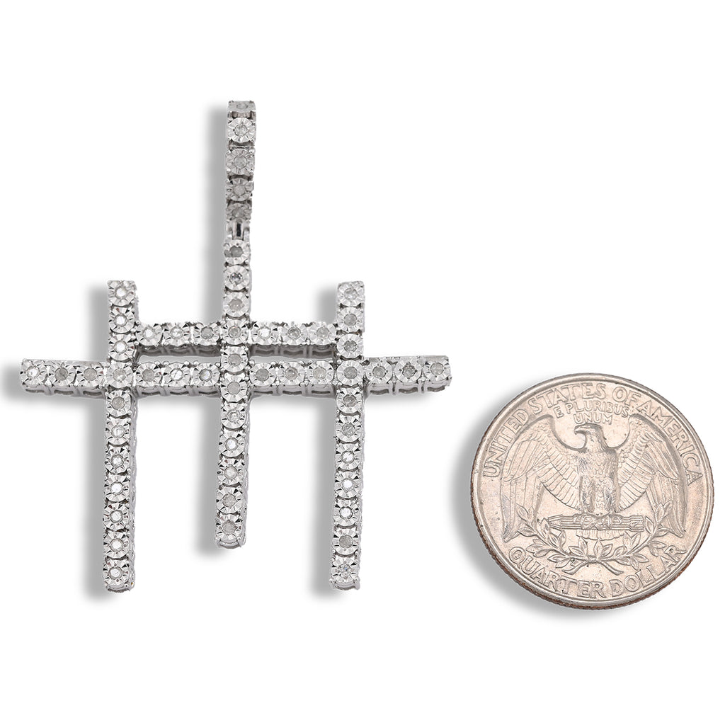 925 Natural Diamond 0.55 CTW Religious Three Cross Charm Men Pendant