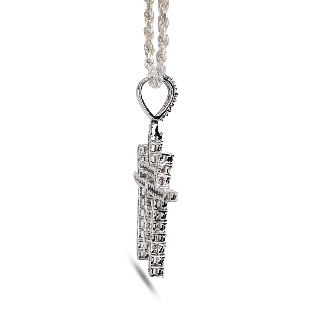 925 Natural Diamond 0.55 CTW Religious Three Cross Charm Men Pendant