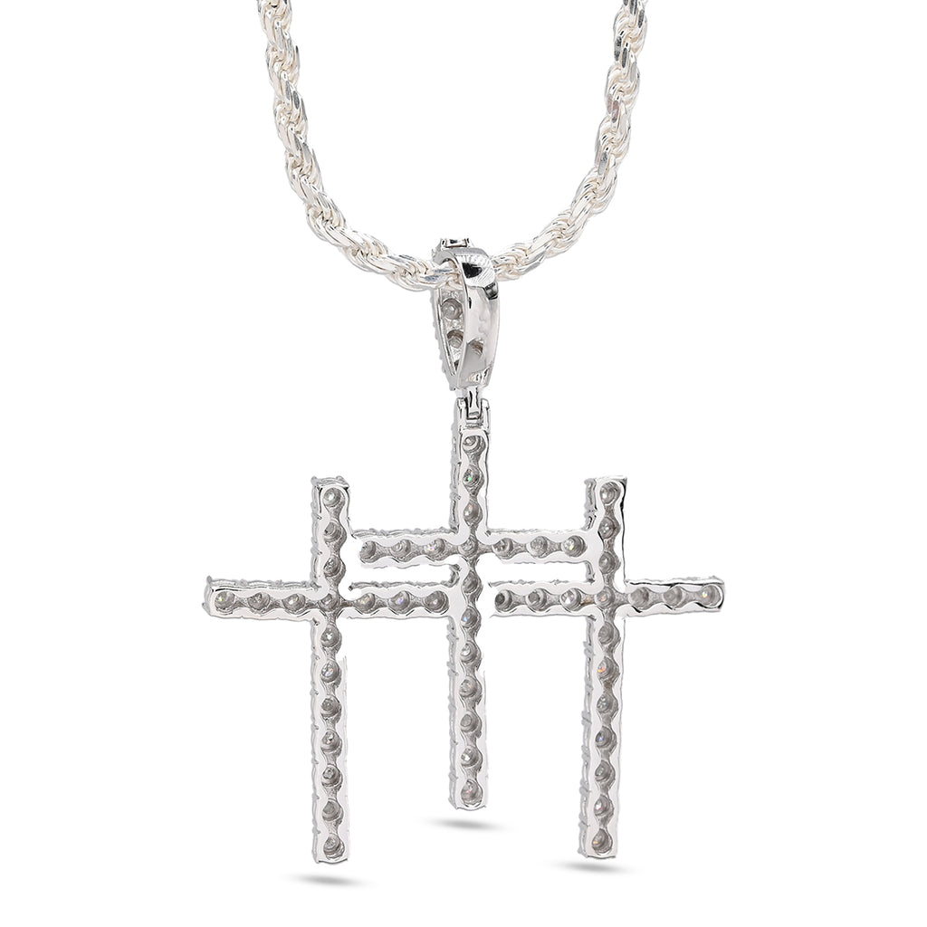 925 Natural Diamond 0.55 CTW Religious Three Cross Charm Men Pendant