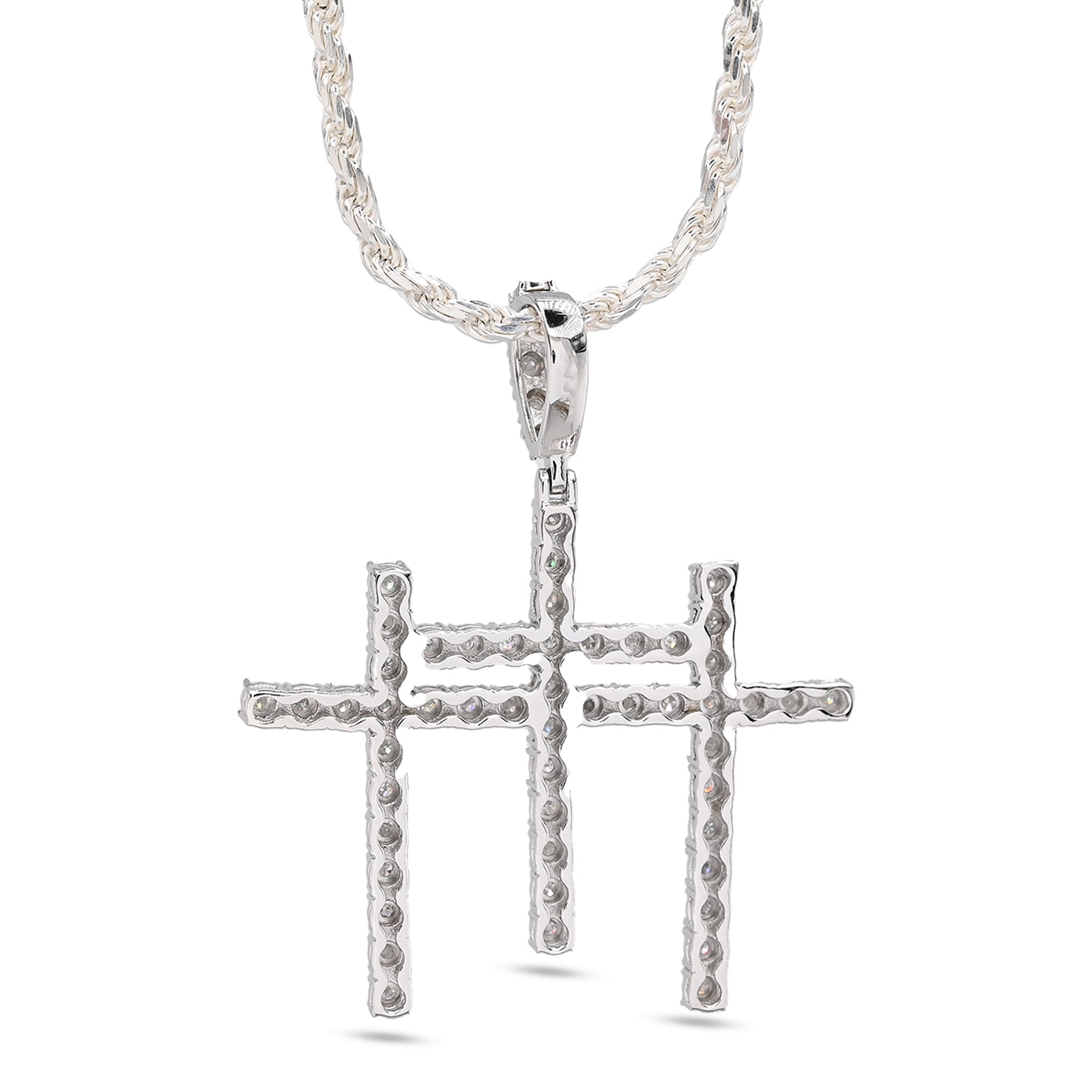 925 Natural Diamond 0.55 CTW Religious Three Cross Charm Men Pendant