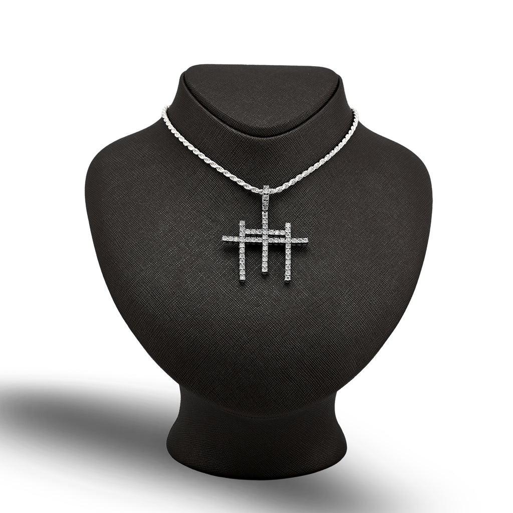 925 Natural Diamond 0.55 CTW Religious Three Cross Charm Men Pendant