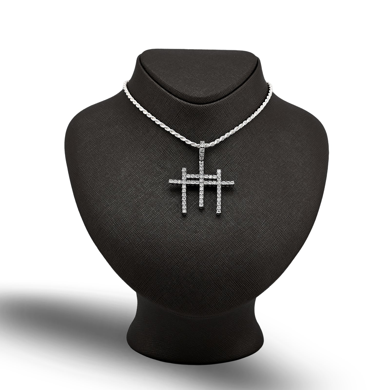 925 Natural Diamond 0.55 CTW Religious Three Cross Charm Men Pendant