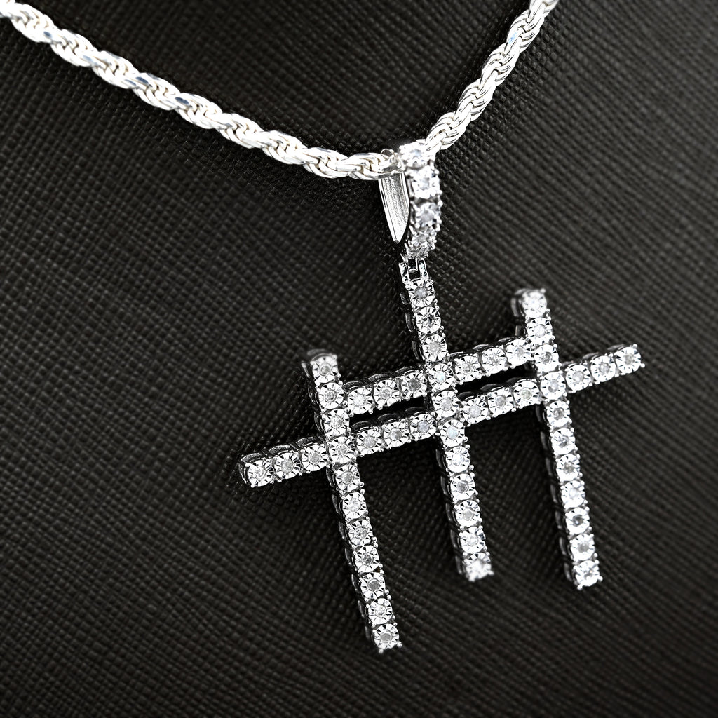 925 Natural Diamond 0.55 CTW Religious Three Cross Charm Men Pendant