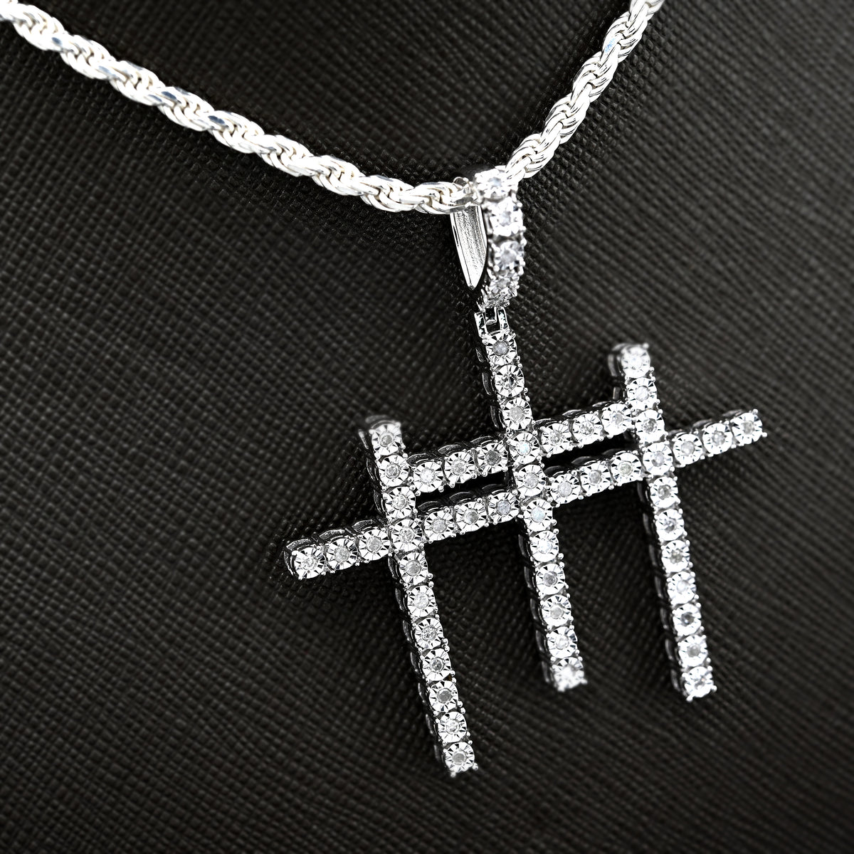 925 Natural Diamond 0.55 CTW Religious Three Cross Charm Men Pendant