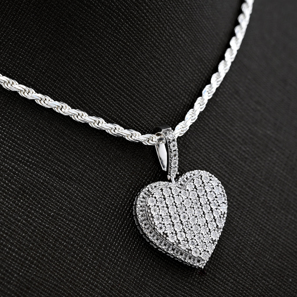 925 Natural Diamond 0.35 CTW Heart Shape Pendant Women Charm