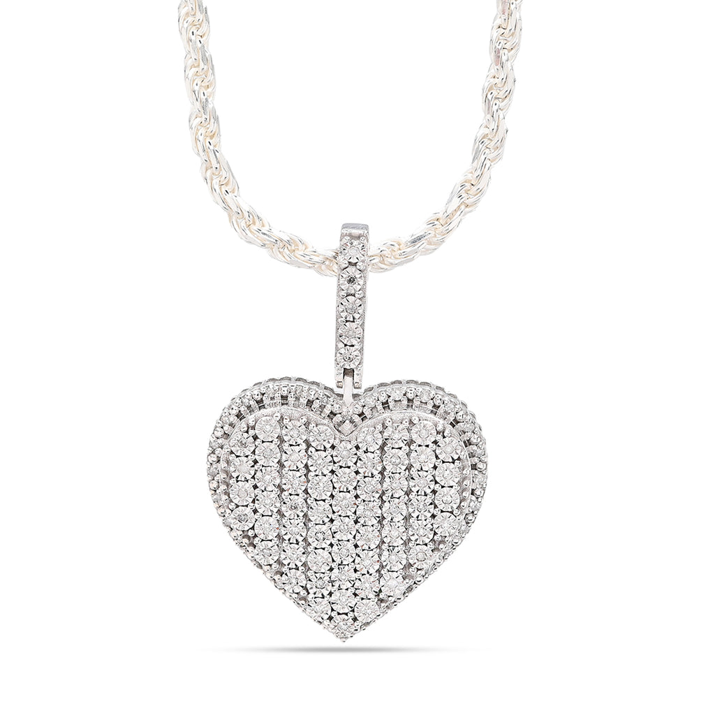 925 Natural Diamond 0.35 CTW Heart Shape Pendant Women Charm