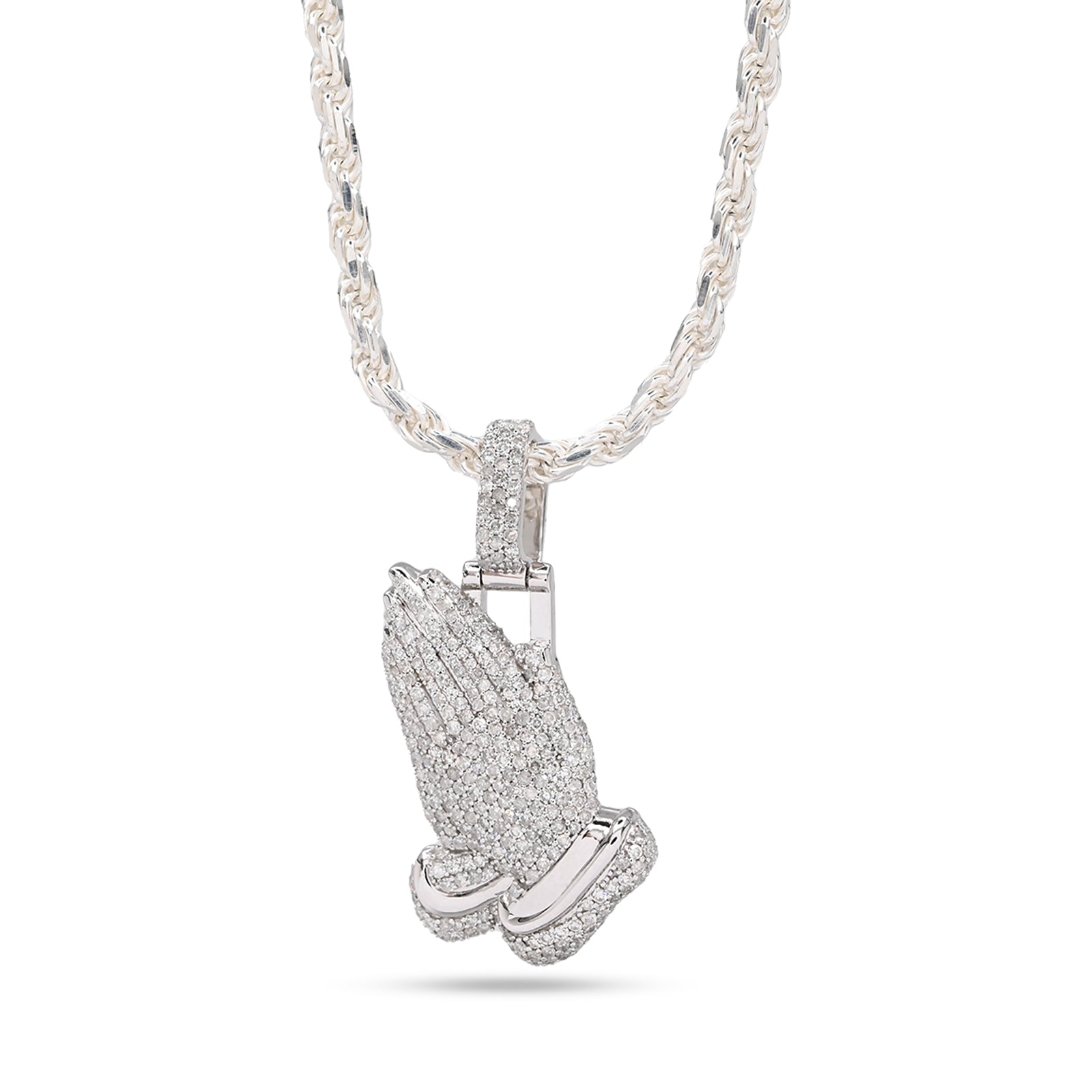 10k White Gold 1CT Natural Diamond Religious Praying Hand Pendant Charm Men Women