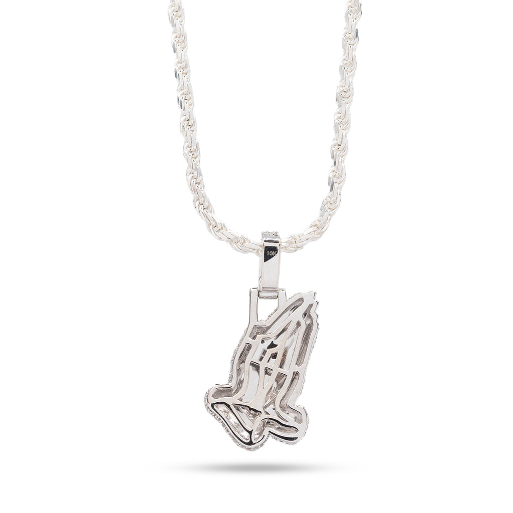 10k White Gold 1CT Natural Diamond Religious Praying Hand Pendant Charm Men Women