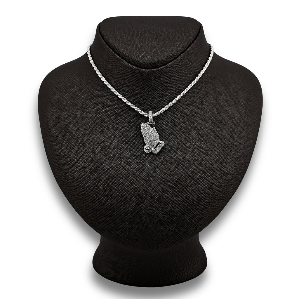 10k White Gold 1CT Natural Diamond Religious Praying Hand Pendant Charm Men Women