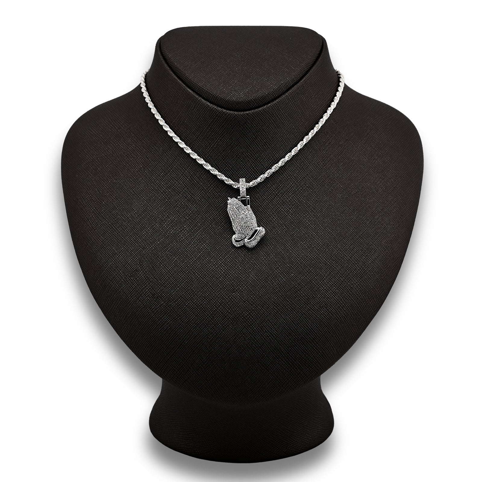 10k White Gold 1CT Natural Diamond Religious Praying Hand Pendant Charm Men Women