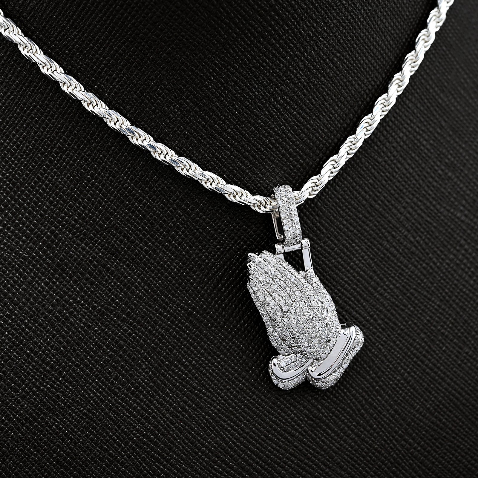10k White Gold 1CT Natural Diamond Religious Praying Hand Pendant Charm Men Women