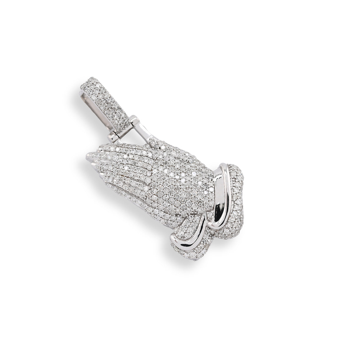 10k White Gold 1CT Natural Diamond Religious Praying Hand Pendant Charm Men Women