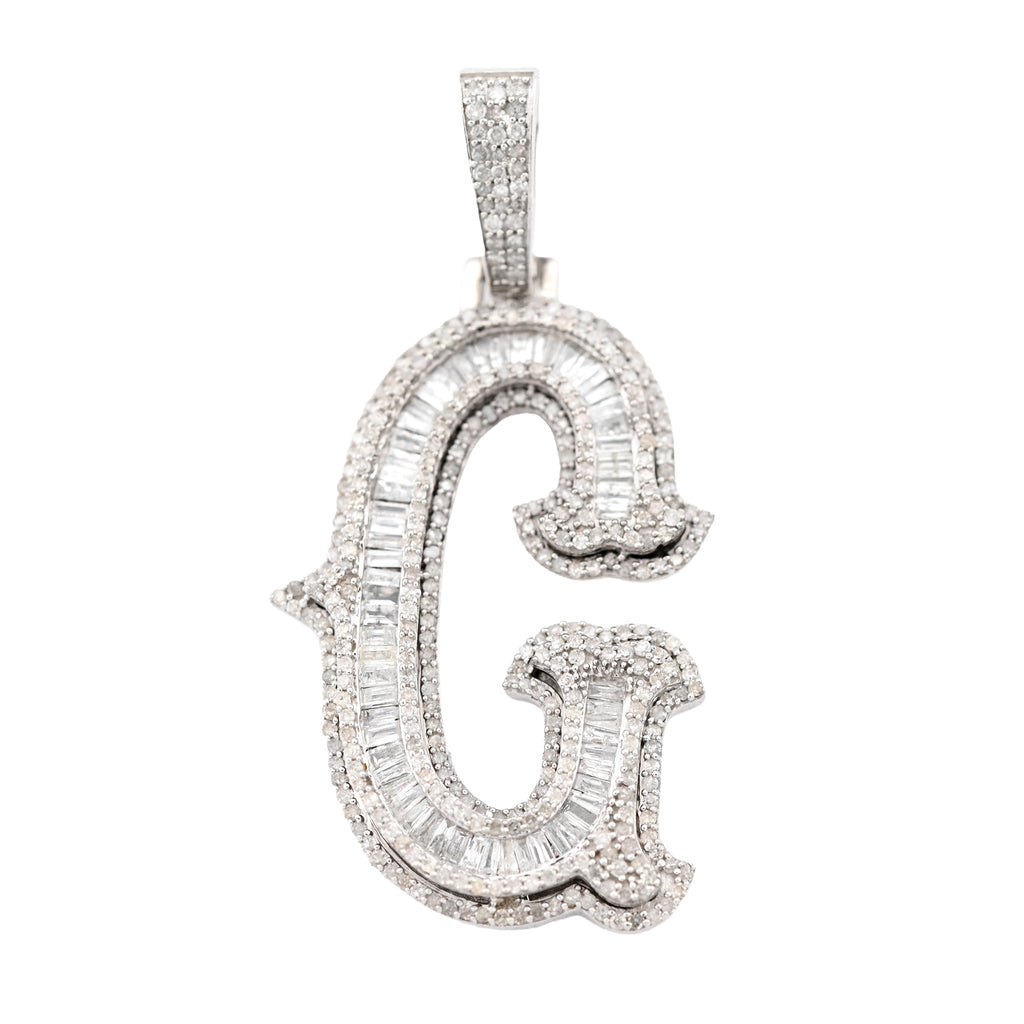 925 Natural Diamond 1.75CT Round and Baguette "G" Initial Alphabet Pendant