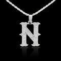 925 Natural Diamond 2CT Round and Baguette "N" Initial Alphabet Pendant