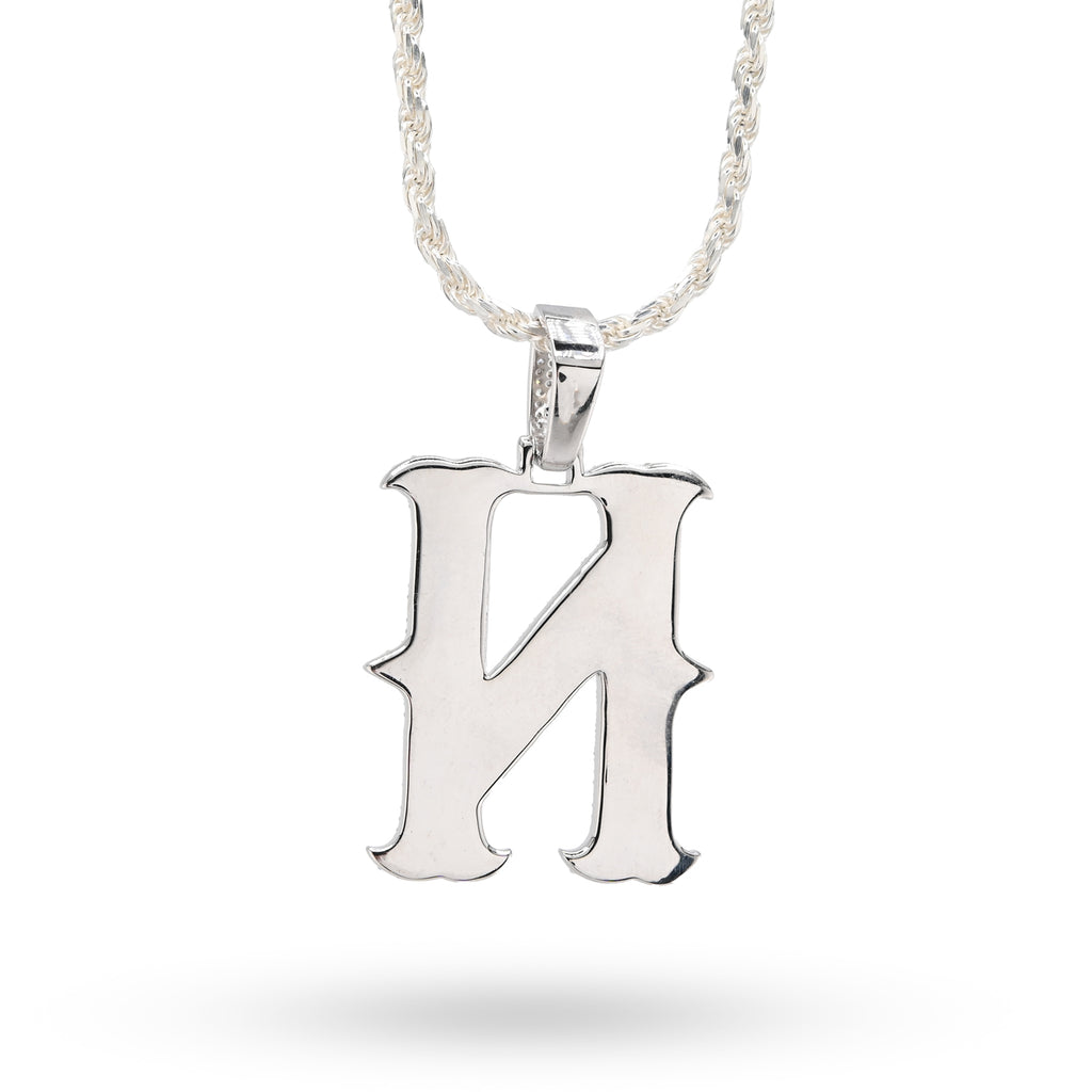 925 Natural Diamond 2CT Round and Baguette "N" Initial Alphabet Pendant