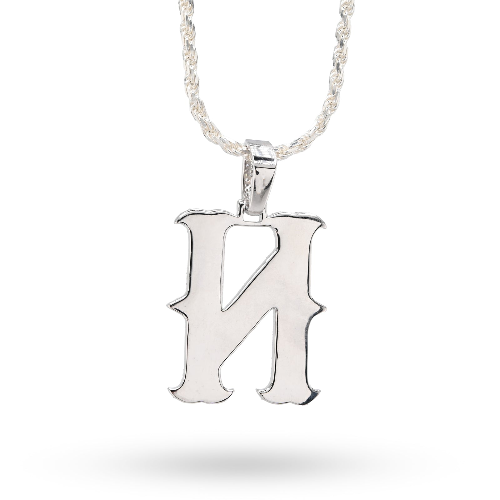 925 Natural Diamond 2CT Round and Baguette "N" Initial Alphabet Pendant