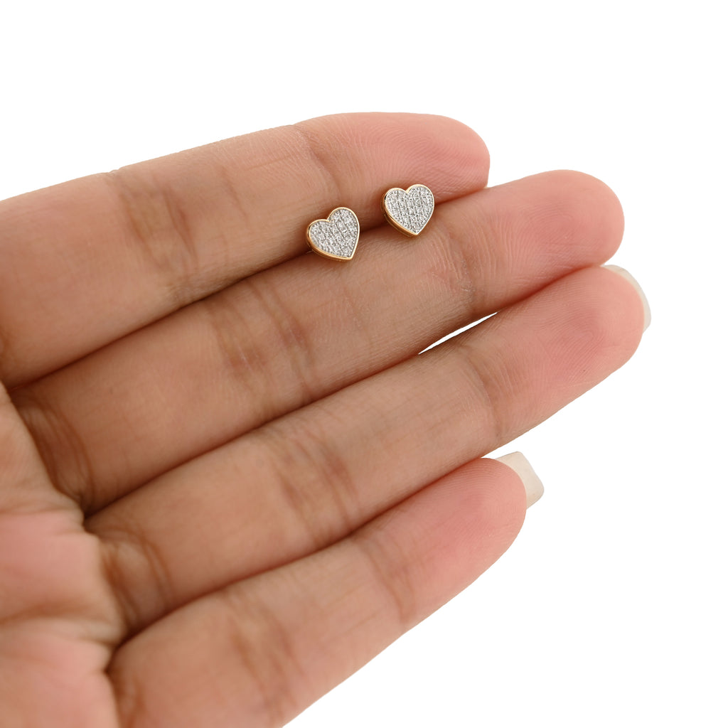 10K Yellow Gold 0.10 CT Natural Diamond Heart Earring Women Studs
