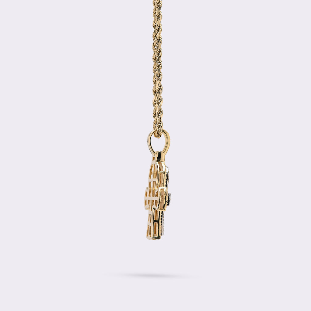 10K Yellow & White Gold 2 Tone 0.88CT Natural Diamond Egyptian Cross Pendant 1.4" Men Women Charm