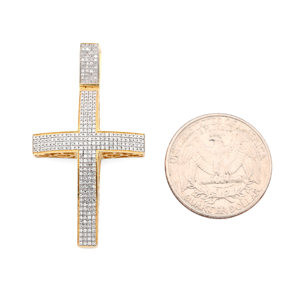 10K Yellow Gold 0.5CT Natural Diamond Religious Cross Charm Men Women Pendant
