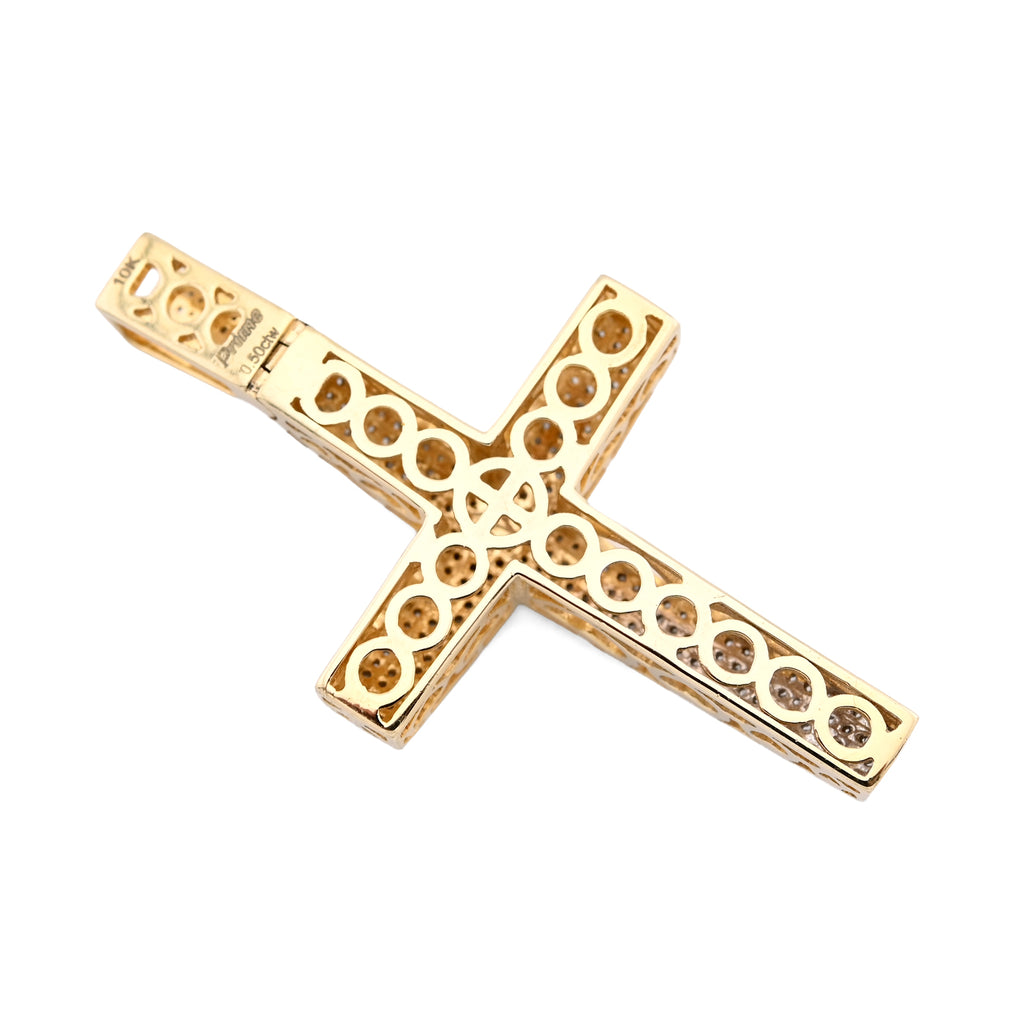 10K Yellow Gold 0.5CT Natural Diamond Religious Cross Charm Men Women Pendant