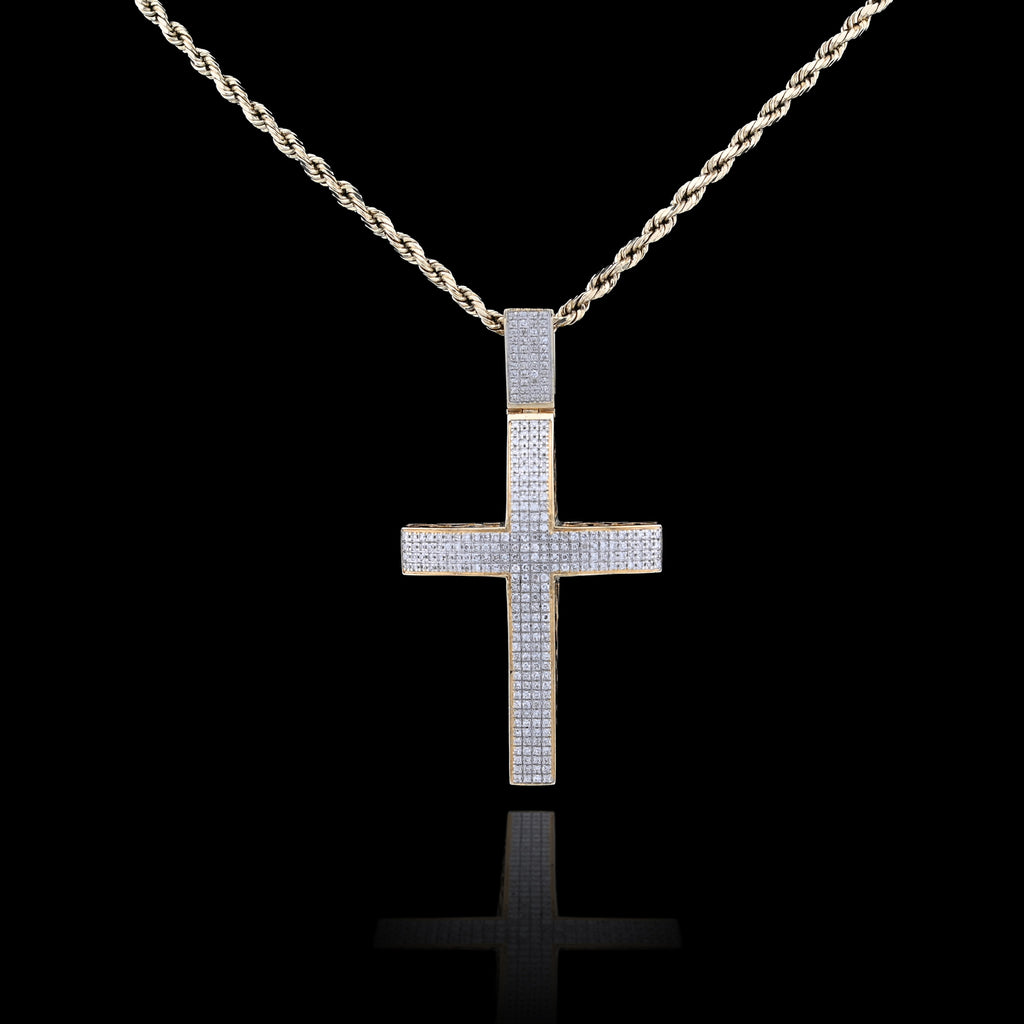10K Yellow Gold 0.5CT Natural Diamond Religious Cross Charm Men Women Pendant