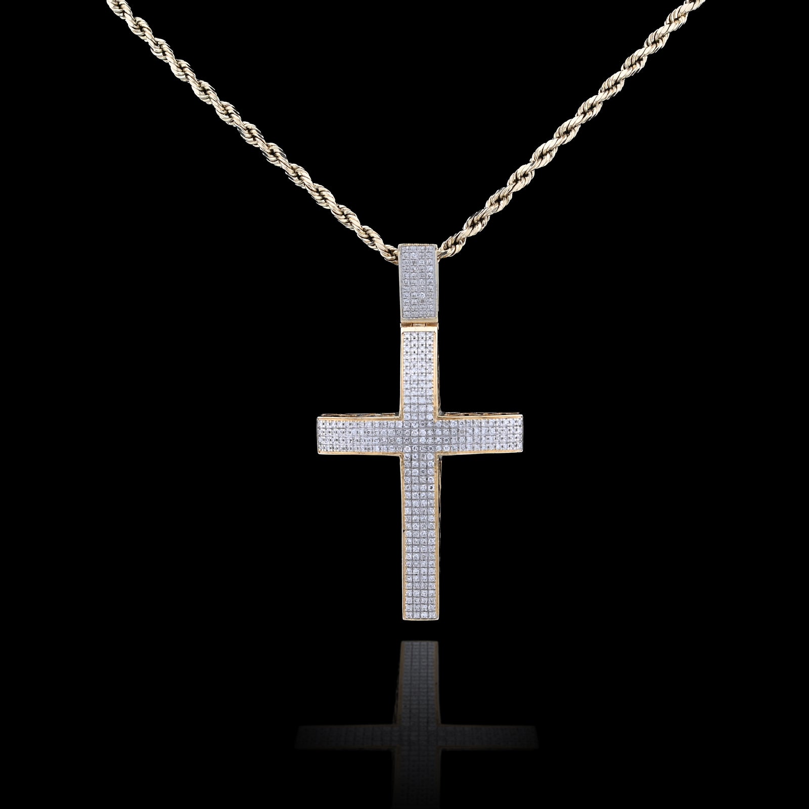 10K Yellow Gold 0.5CT Natural Diamond Religious Cross Charm Men Women Pendant