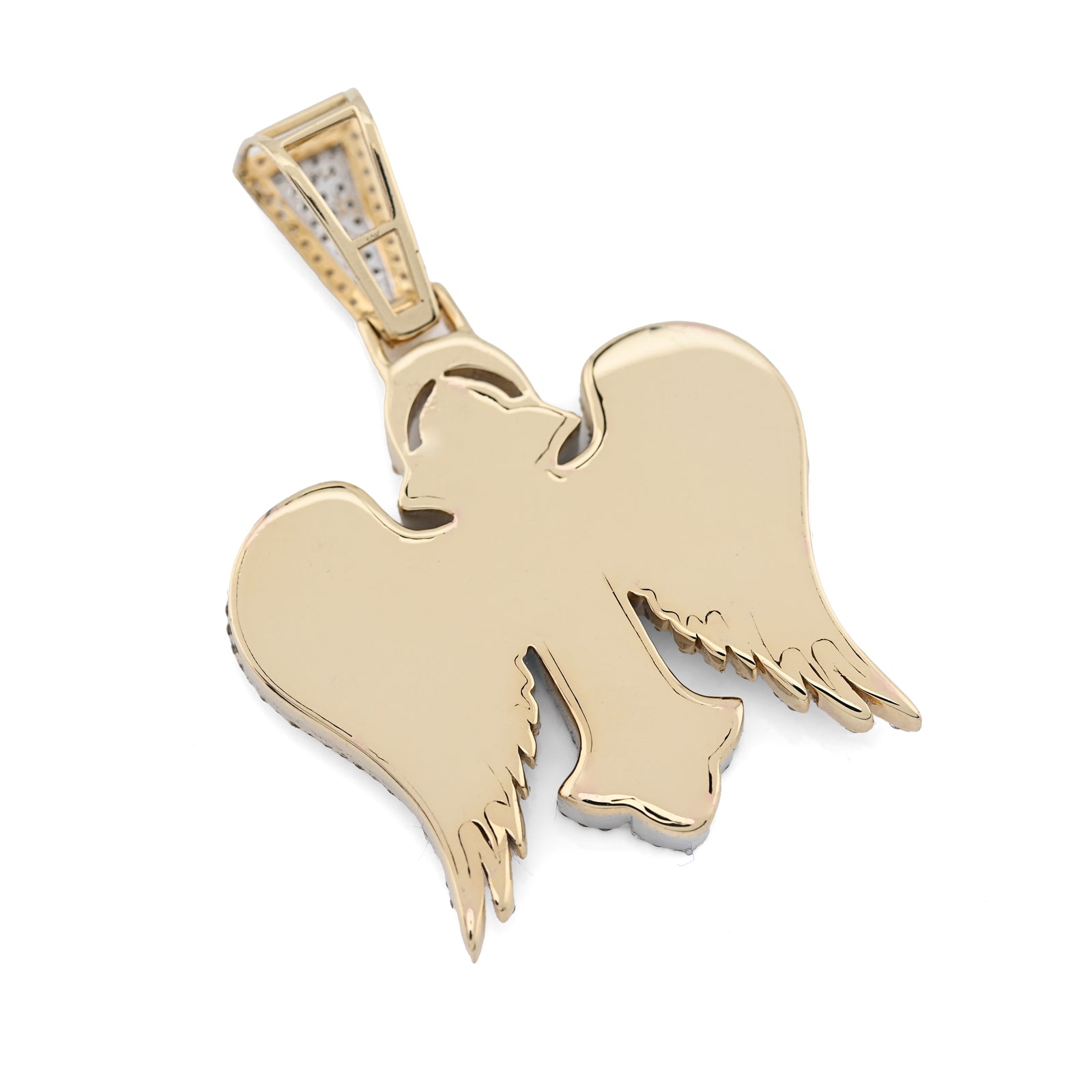 10K Yellow & WHite Gold 2 Tone 4.3CT Natural Diamond 3D angelic wing Cross 2.25" Men Women Charm