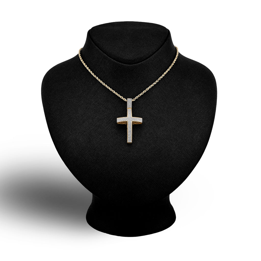 10K Yellow Gold 0.5CT Natural Diamond Religious Cross Charm Men Women Pendant