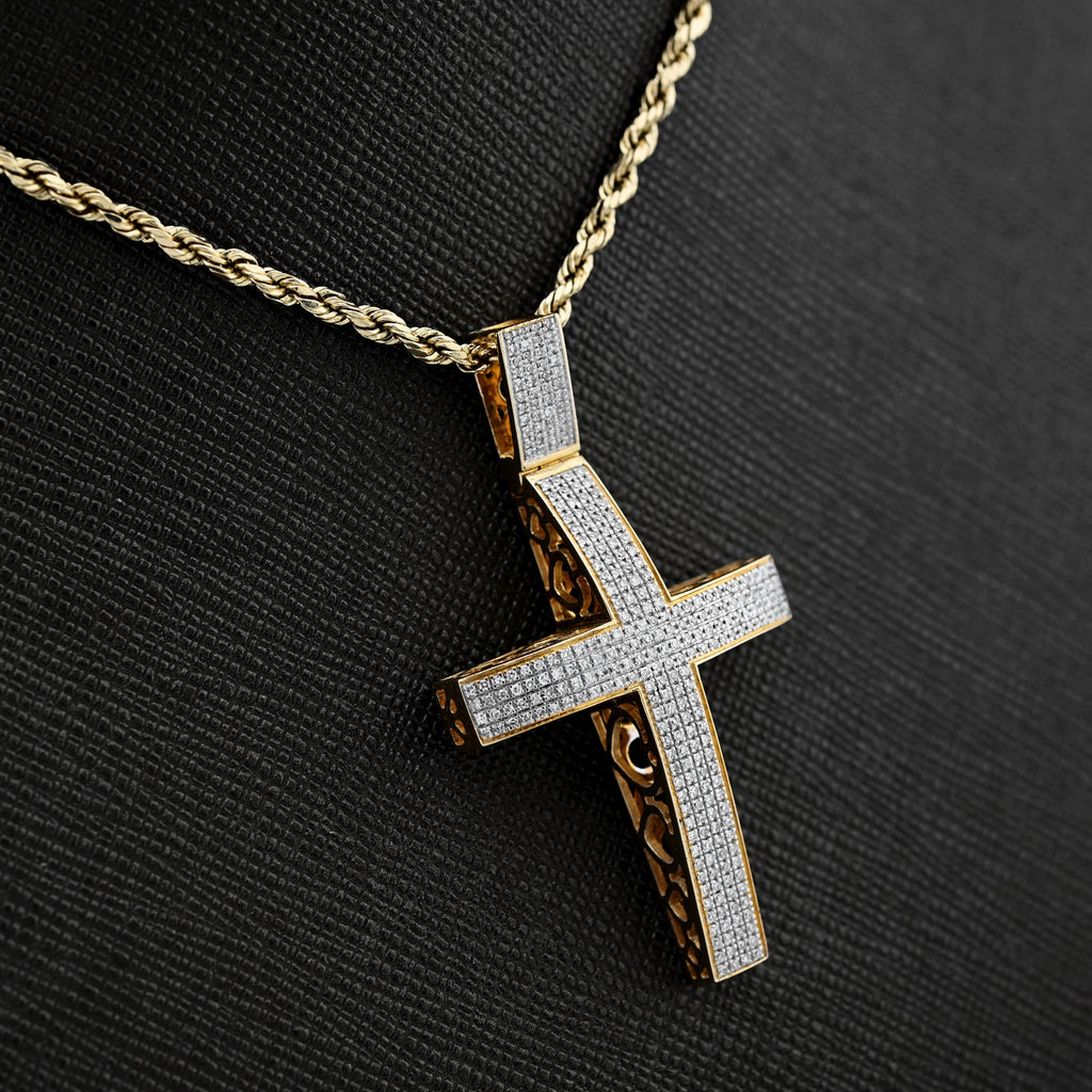 10K Yellow Gold 0.5CT Natural Diamond Religious Cross Charm Men Women Pendant