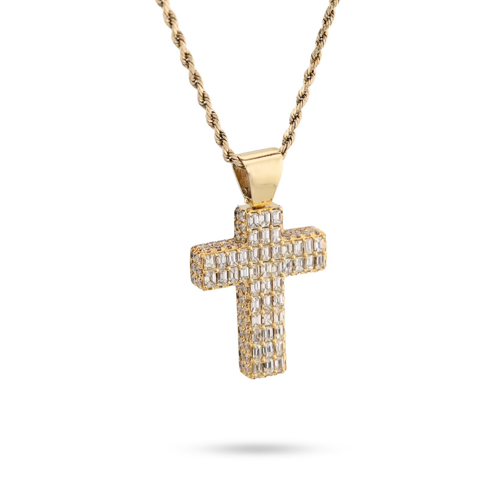 10K Yellow Gold 3.5 CT Natural Diamond Emeralds Religious Cross Pendant Men 12.3 g Charm 43.4 MM