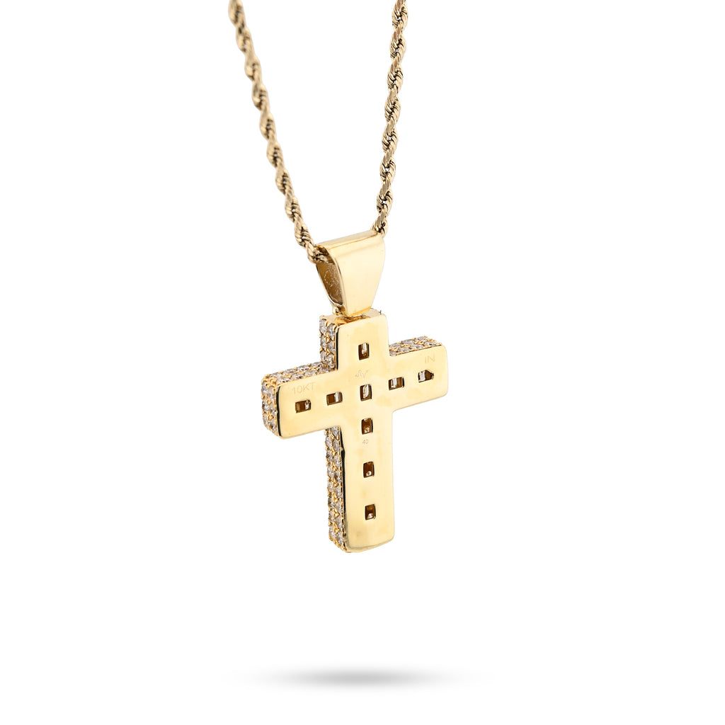 10K Yellow Gold 3.5 CT Natural Diamond Emeralds Religious Cross Pendant Men 12.3 g Charm 43.4 MM